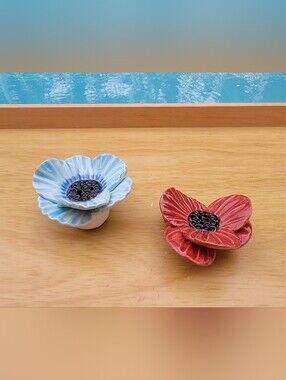 Handcrafted Blue and Red Ceramic Decorative Flowers